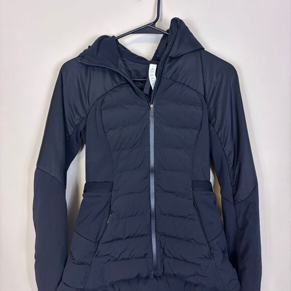 Lululemon Down For It All Black Nylon Hooded Zip Up Puffer Jacket Size 4 - Picture 3 of 11